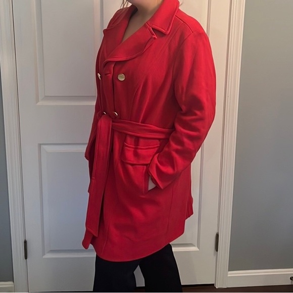 💋💋I•N•C International Concepts Woman Red w/‎ Hold Buttons Belt Jacket - Picture 2 of 8